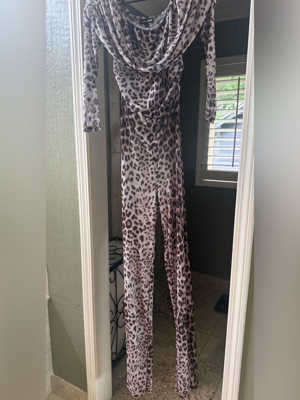 Fashion Nova Leopard Print Cowl Neck Jumpsuit - Brown & Cream
